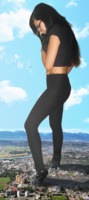 giantess collage city black_hair clothed glasses socks foot_crush kitty looking_down standing pants dochamps black_leggings