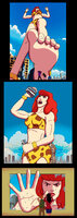 breasts drawing giantess vore city mega blonde comic black_hair color large_breasts handheld barefoot bra skirt buildings angry brunette giganta red_hair foot_crush hand bus reaching cruel outdoors sky superman lois_lane bracelet semi_nude handled reporter imminent_crush leopard_print looking_at_tiny dc_comics loincloth bare_legs bare_midriff looking_at_tinies pandatomi77 jimmy_olsen bigchipher66