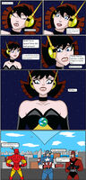 breasts drawing giantess earth giga city space comic color large_breasts blue_eyes cleavage buildings brunette short_hair avengers costume belt dialogue helmet iron_man captain_america cosmic_giantess janet_van_dyne marvel_comics nightcore100 the_wasp avengers_earths_mightiest_heroes giant-man hank_pym