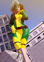 breasts giantess city mega destruction buildings brunette gloves boots jacket costume belt headband jetslasher x-men debris digital_render marvel_comics rogue_(x-men) hair_streak
