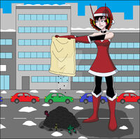 breasts drawing giantess city mega color blue_eyes buildings brunette christmas gloves short_hair boots collar snow avengers costume bag santa_hat janet_van_dyne marvel_comics nightcore100 the_wasp whirlwind avengers_earths_mightiest_heroes living_laser crimson_dynamo coal