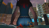 giantess city mega butt buildings butt_crush jeans red_hair pants tentacles costume belt web behind_view digital_render mary_jane spider-man marvel_comics doctor_octopus peter_parker adeptphotoshoper