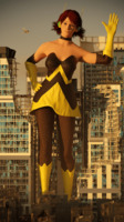 breasts giantess city mega buildings brunette superhero gloves dress boots avengers costume waving looking_at_viewer hands_on_hips digital_render janet_van_dyne marvel_comics the_wasp avengers_earths_mightiest_heroes justasfmusername