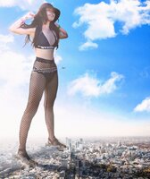 breasts giantess crush collage city mega destruction fishnets standing hat tattoo closed_eyes aircraft dochamps valkyrae