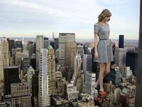 breasts giantess collage city mega buildings brunette dress unknown_artist new_york_city bare_legs