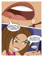 drawing giantess vore blonde comic color handheld green_eyes brunette smiling cheerleader kim_possible shrunken_man dark_skin disney dialogue imminent_vore poking ron_stoppable mouth_shot bonnie_rockwaller nokoalashere