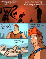 growth giantess mega comic long_hair blue_eyes goddess red_hair dress sandals muscles monster outdoors disney cape headband dialogue hands_on_hips titan looking_at_tiny bare_legs hercules megara caiman2