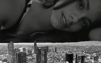 giantess collage giga city monochrome smiling lying_down unknown_artist source_needed observing