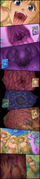 breasts drawing giantess karbo vore blonde color tongue mouth blue_hair topless uvula crisis belly stomach open_mouth swallowed point_of_view burp internal_view miniguy