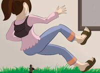 drawing black_hair color butt brunette ponytail sandals shrunken_man grass falling pants x-men backpack tripping avalanche kitty_pryde x-men_evolution marvel_comics kisparlius