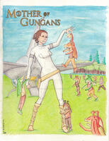 breasts drawing alien color barefoot gun brunette brown_eyes spaceship mini_giantess boots funny star_wars parody hugging forest pants belt green_skin pinched game_of_thrones orange_skin holster padme_amidala padme gungan popularartificer