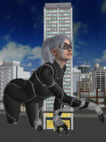 breasts giantess white_hair city mega butt claws buildings ponytail crawling mask costume thief digital_render black_cat spider-man marvel_comics roodedude felicia_hardy
