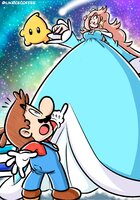 drawing giantess blonde color blue_eyes mario brunette dress crown super_mario earrings stars purple_nails princess_rosalina ilikeicecoffee