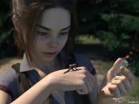handheld brunette hand shrunken_woman looking_at_victim digital_render vorifax