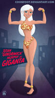 breasts drawing giantess white_hair city mega color blue_eyes barefoot cleavage bra buildings smiling giganta ginormica halloween muscles cosplay night thighs monsters_vs_aliens flexing bracelet leopard_print dc_comics loincloth bare_legs susan_murphy dreamworks bare_midriff raccoonfoot