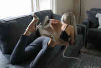 collage blonde clothed high_heels lying_down shrunken_man dangle behind_view black_toenails marklovefeet