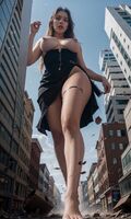 breasts nipples giantess city destruction barefoot buildings brunette topless angle point_of_view zipper bare_legs low ai_art