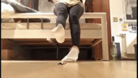 crush feet bed blood socks foot_crush animation shrunken_man pants indoors moreffector