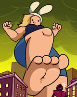drawing giantess city mega blonde color barefoot bra buildings smiling foot_crush muscles shorts clouds fist fionna adventure_time imminent_crush closed_mouth fists megamaliit foot_focus cartoon_network fake_animal_ears fionna_campbell fionna_and_cake scarab