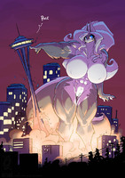 breasts drawing giantess white_hair nude furry tail city mega color large_breasts destruction blue_eyes rampage buildings skunk seattle poke muscles night chloe jollyjack space_needle grey_skin powerlines werewolf tipping_over