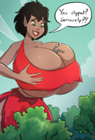 drawing giantess wings mega black_hair color cleavage bra green_eyes huge_breasts fairy jungle dark_skin dialogue looking_at_tiny pointed_ears loincloth cupping_breasts ferngully crysta bare_midriff caiman2 between_breasts sxgodzilla