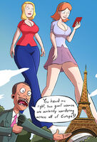 breasts drawing giantess jessica mega blonde color large_breasts cleavage skirt red_hair phone giantesses pants news paris milf point_of_view eiffel_tower dialogue hairband microphone reporter bare_legs rick_and_morty caiman2 beth_smith