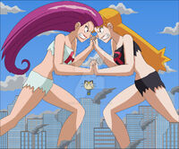 drawing giantess jessie pokemon city mega blonde color destruction skirt purple_hair angry fighting giantesses smoke hot_air_balloon top ripped_clothing bare_legs nightcore100 bare_midriff jessie_(pokémon) cassidy