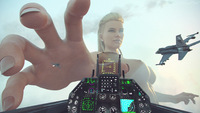 breasts giantess nude mega blonde large_breasts blue_eyes military hand airplane reaching outdoors missiles braid earrings cockpit sorenzer0 digital_render