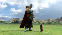 breasts giantess mega blonde large_breasts armor boots mountains pants cape belt hammer helmet thor looking_at_tiny digital_render big-elsa marvel_comics jane_foster
