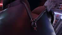 breasts giantess city cleavage underboob shrunken_man night costume catsuit point_of_view hanging_on zipper thief digital_render black_cat spider-man marvel_comics peter_parker felicia_hardy mkrinky