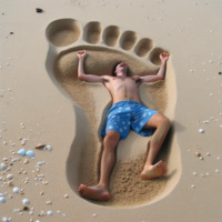 drawing swimsuit beach foot_crush shrunken_man foot_print sand bare_legs ai_art poisonpen