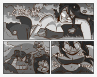 breasts giantess vore horns mega long_hair cleavage saliva halloween belly top dialogue vore_day