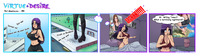 breasts drawing giantess panties city mega comic color long_hair blue_eyes cleavage bra buildings bed purple_hair boots shorts bus funny vehicles goth poster parking_lot choker bedroom blanket top belt dialogue lamp nightmare bare_midriff daichi777 virtueanddesire virtue_and_desire