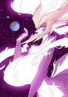 breasts giantess white_hair nude furry earth giga horns tail space huge_breasts goddess skunk moon crown queen chloe stars jollyjack glowing_eyes cosmic_giantess