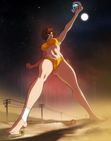 breasts drawing giantess mega color blue_eyes handheld toes barefoot brunette moon shorts night thighs outdoors fist staff cape top ripped_clothing stars teenage_mutant_ninja_turtles shredder reporter april_oneil cracked_ground looking_at_tiny bare_legs donatello turtle bare_midriff meteor powerlines technodrome exmile triumphant