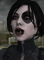 breasts giantess vore city mega black_hair blue_eyes buildings purple_hair asian open_mouth tattoo leotard jumpsuit x-men zipper psylocke digital_render marvel_comics roodedude domino mass_vore arclight