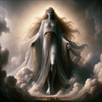 breasts giantess mega blonde barefoot goddess elf dress crown queen clouds elves earrings white_skin pointed_ears ai_art poisonpen galadriel lord_of_the_rings