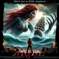 breasts giantess mega claws sword cleavage water ocean mermaid red_hair parody monster storm waves disney ships earrings ariel the_little_mermaid pirate seashell_bra ai_art lordgts