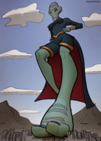 breasts drawing giantess city mega alien color blue_eyes toes barefoot rampage foot_crush mountains disney point_of_view hands_on_hips green_skin bare_legs grand_councilwoman lilo_and_stitch