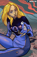 breasts drawing blonde color blue_eyes handheld brunette sitting shrunken_woman costume fantastic_four x-men looking_at_tiny confused invisible_woman kitty_pryde marvel_comics shrinkfancomic susan_storm