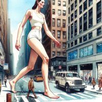 breasts giantess mega toes barefoot brunette underwear street walking vehicles top ai_art poisonpen
