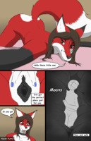 drawing insertion pussy furry tail comic black_hair color butt cum handheld bed brunette sweat brown_eyes collar shrunken_man dialogue dog_girl looking_at_tiny anon dog_ears nylah_furry
