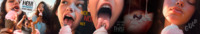 giantess collage vore comic black_hair tongue mouth shrinking brunette brown_eyes shrunken_man open_mouth latina dialogue icecream franka1945