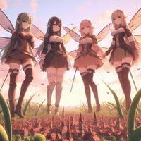 breasts giantess wings city blonde black_hair cleavage skirt fairy boots grass giantesses point_of_view shrunken_climber pointed_ears bare_legs zboczony ai_art