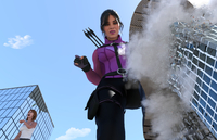 breasts giantess city mega black_hair destruction buildings gloves foot_crush hawkeye pants belt running_away arrows digital_render marvel_comics quiver kate_bishop hair_streak celton