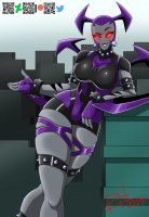 breasts drawing giantess horns city mega alien color large_breasts buildings red_eyes gloves fangs legs_crossed leaning_on_building ben_10 spikes grey_skin way_bad cartoon_network princehans101