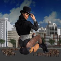 giantess city mega black_hair butt blue_eyes high_heels buildings gloves asian boots fishnets giantesses facesitting leotard crowds x-men psylocke top_hat digital_render zatanna dc_comics bare_legs marvel_comics roodedude