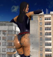 giantess city mega black_hair destruction buildings asian thighs costume leotard between_buildings x-men psylocke marvel_comics roodedude