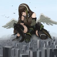 breasts giantess wings city mega destruction brunette gloves women ai_art frontlinem4a1angelgunmegagiganight