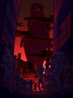 breasts drawing giantess nude city mega color long_hair rampage buildings susan clouds thighs crowds running_away convenient_censorship looking_at_tinies megamaliit